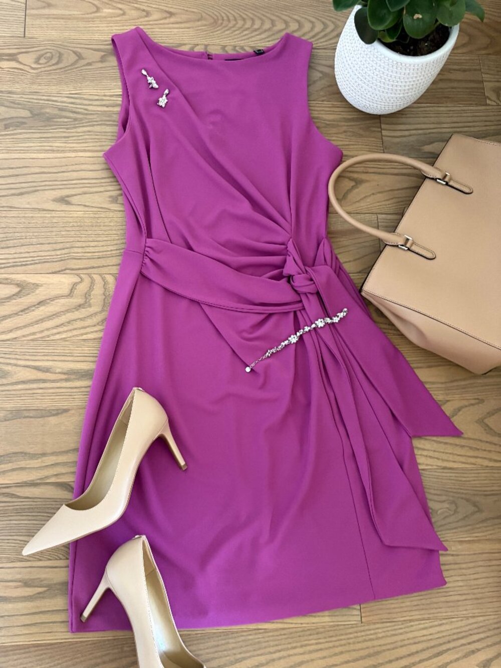 MEXX Sleeveless Draped Knot Midi Dress - Magenta